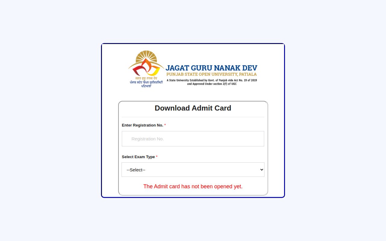 Official PSOU page on student.psou.ac.in: download PSOU admit card